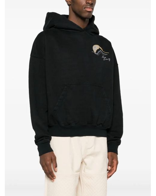 Rhude Black Awakening Graphic-Print Cotton Hoodie for men