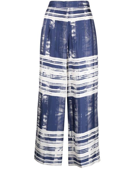 Striped wide-leg silk trousers di Max Mara in Blue