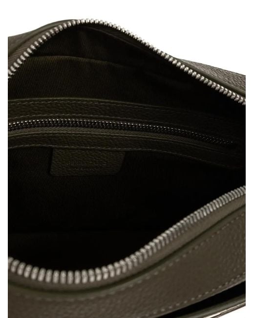 Ferragamo Black Gancini Pebbled Leather Messenger Bag for men