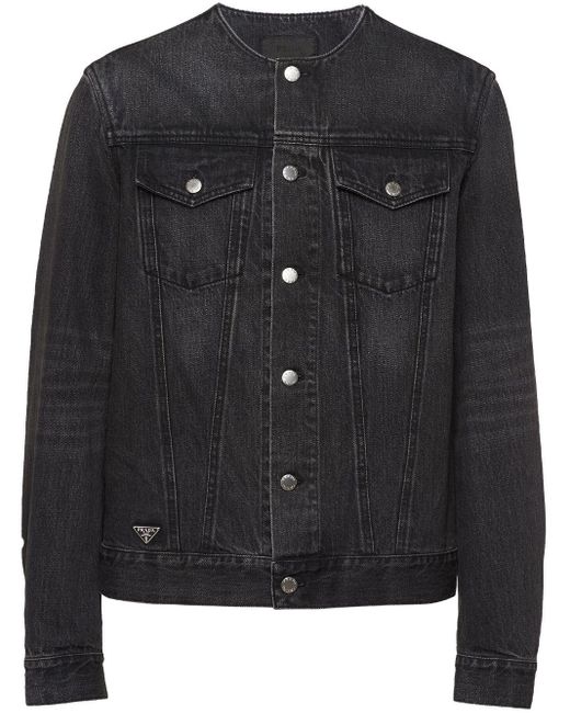 Prada Black Collarless Denim Blouson Jacket for men