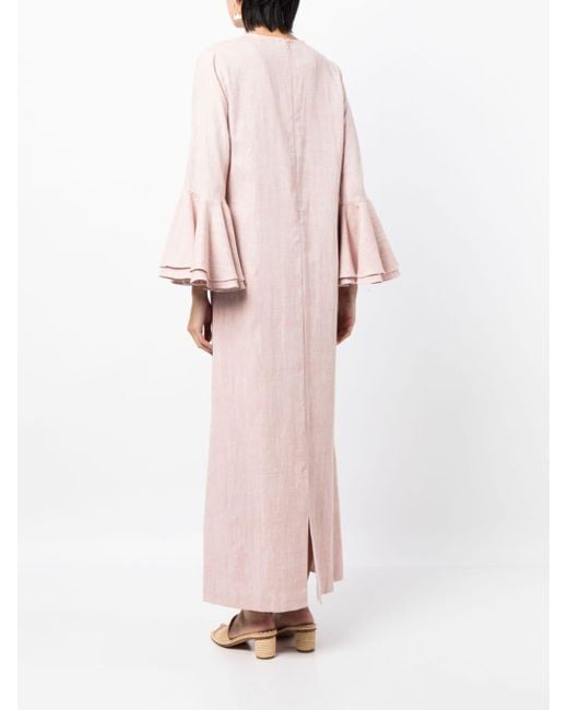 Robe caftan en lin à volants Bambah en coloris Pink