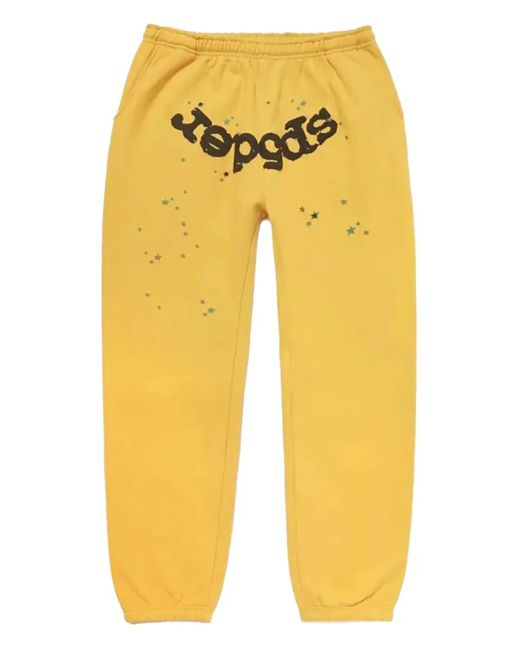 Sp5der Yellow Web-Print Star-Detail Track Pants for men