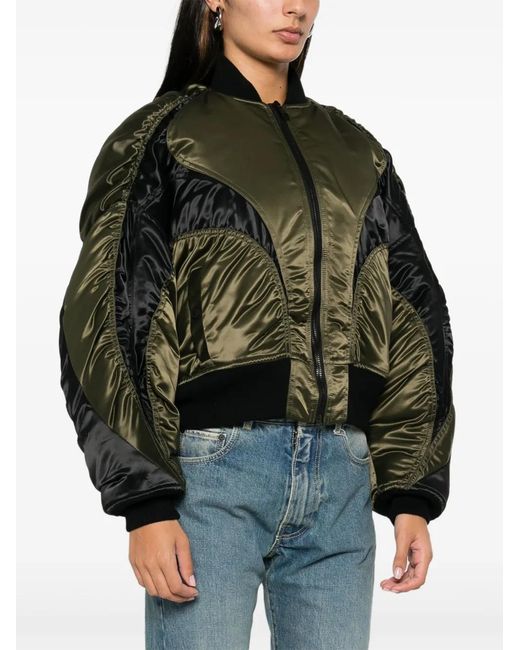 Mugler Black Recycled Satin Color-Block Bomber Jacket