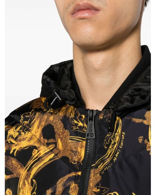 Versace Black Watercolour Couture-print Padded Jacket - Men's - Polyester/duck Down/duck Feathers for men