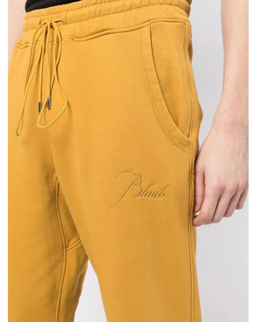 Rhude Yellow Embroidered-Logo Drawstring Track Pants for men