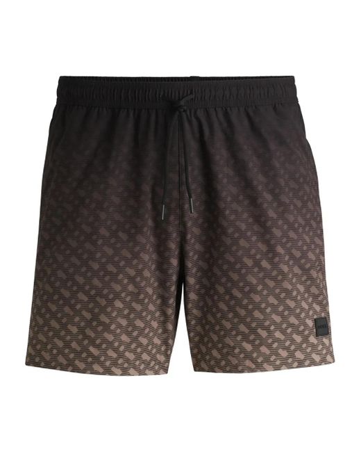 Boss Gray Monogram-Print Swim Shorts for men