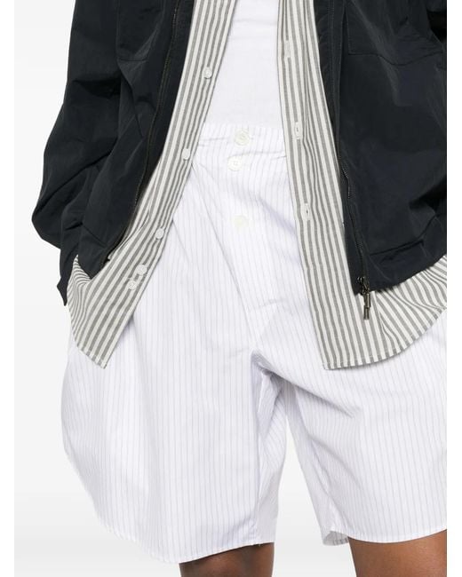 Hed Mayner White Pinstripe-Pattern Curved-Hem Shorts