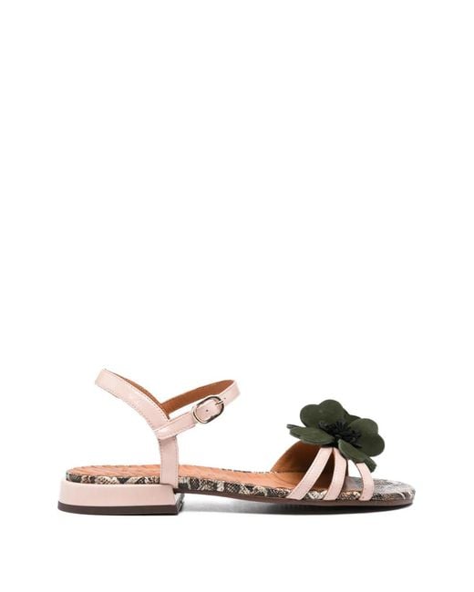 Chie Mihara White Tyco Flower Snake-Effect Leather Sandals