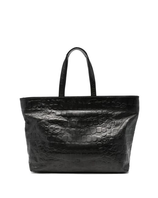 AUTENTICA 504 Black Croc-Effect Leather Shoulder Bag