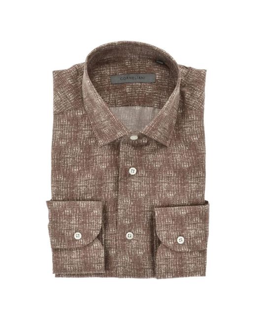 Corneliani Brown French-Collar Silk Shirt for men