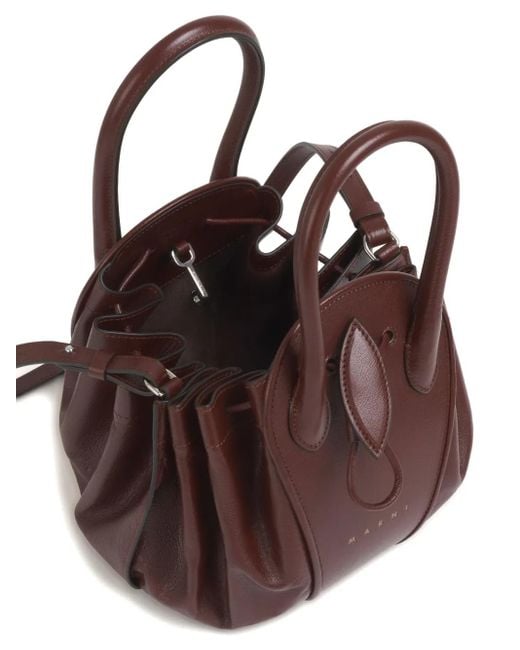 Marni Brown Leather Tulipea Small Handbag