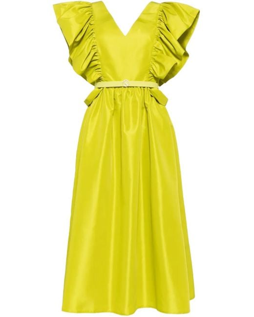 Saiid Kobeisy Yellow Ruffled Taffeta Midi Dress