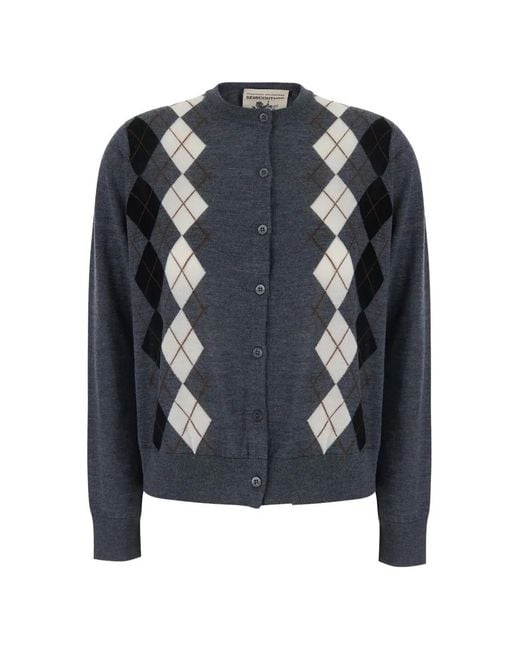 Semicouture Blue Diana Argyle-Pattern Virgin Wool Cardigan