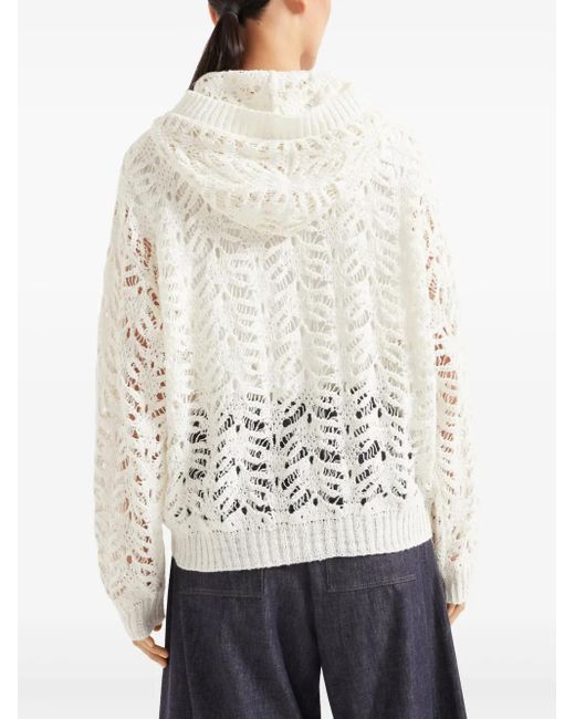 Brunello Cucinelli White Foliage-Lace Cardigan