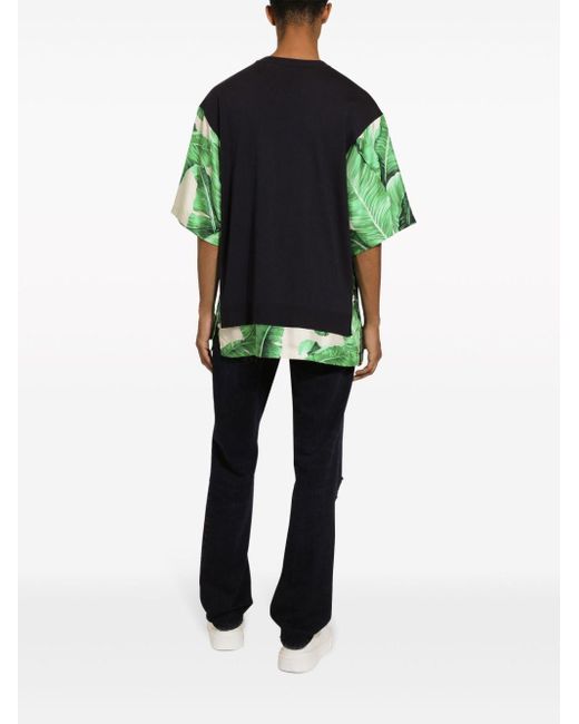 Dolce & Gabbana Green Layered Leaf-print T-shirt for men