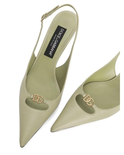 Dolce & Gabbana Metallic Lollo Silk Nappa Leather Slingbacks