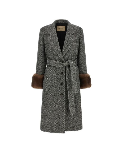 Valentino Garavani Gray Mossi Chevron-Motif Coat
