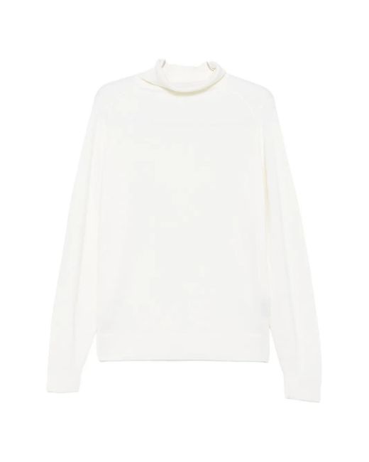John Smedley White Connell Turtleneck Sweater for men