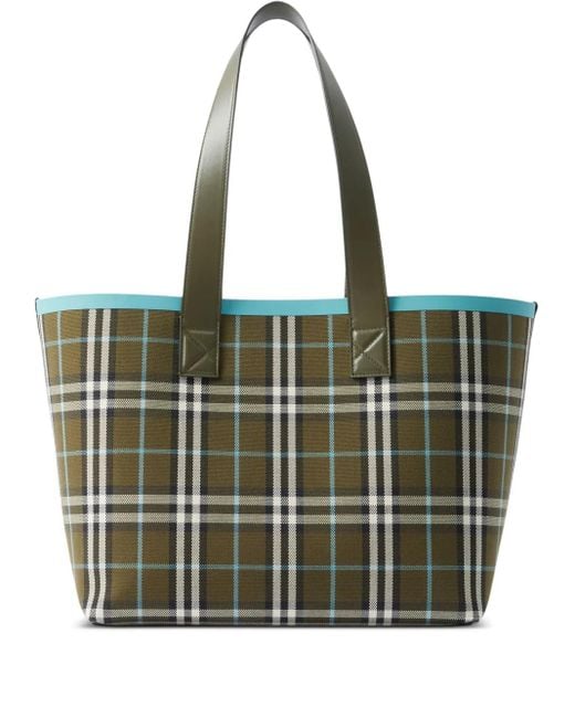 Burberry Green London Check-print Medium Cotton Tote Bag