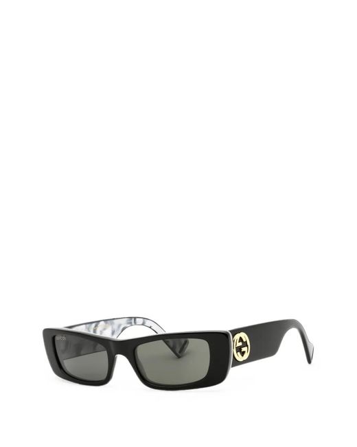 Gucci Gray Interlocking G Rectangle-Frame Sunglasses