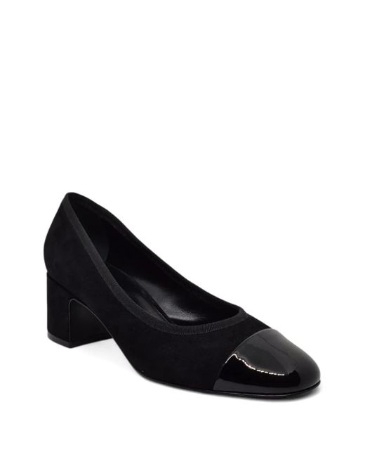 Casadei Black Cap-Toe Block-Heel Pumps