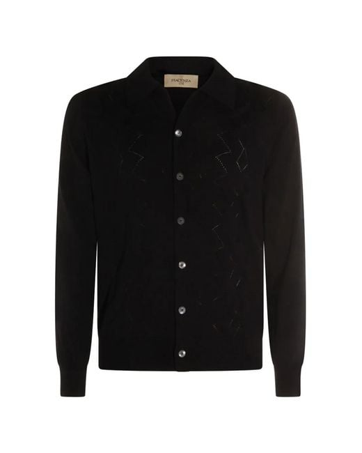 Piacenza Cashmere Black Button Patterned Cardigan for men