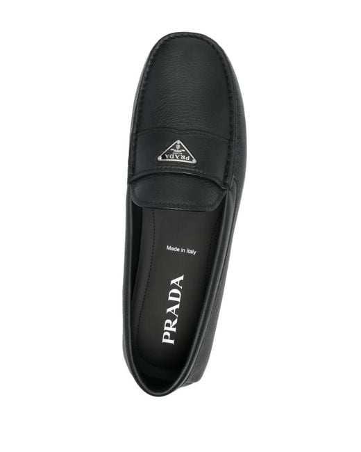Prada Black Triangle-Logo Leather Loafers for men