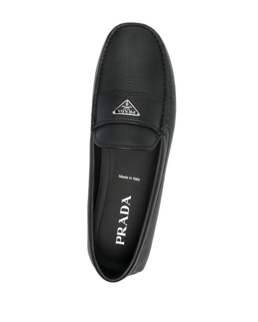 Prada Black Triangle-Logo Leather Loafers for men