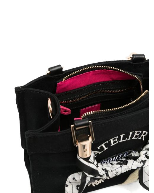 Secret Pon-pon Black Small Saint Tropez Scarf-Wrapped Tote Bag