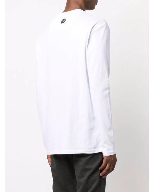 Philipp Plein White Round Neck Long-Sleeved T-Shirt for men