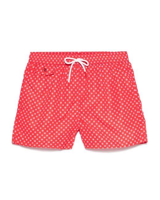 Kiton Red Patterned-Print Swim Shorts for men
