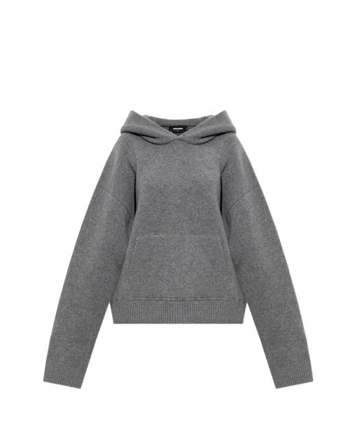 DSquared² Gray Logo-Embroidered Knit Hoodie Sweater
