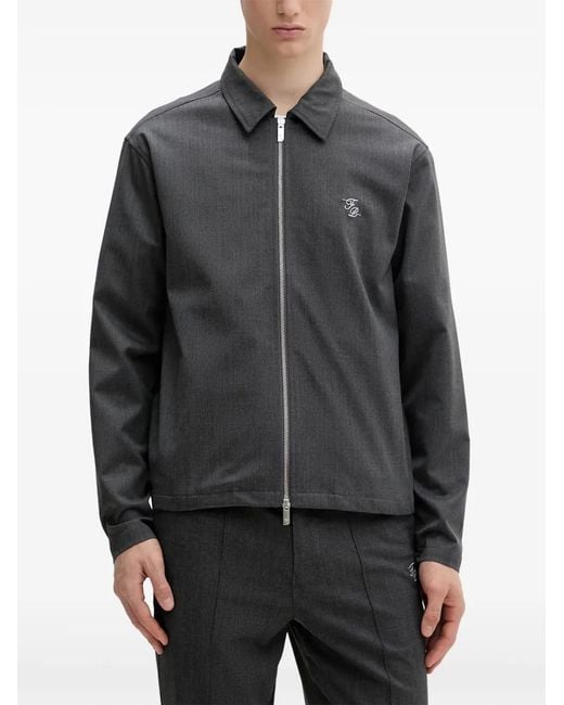Filling Pieces Gray Zip Embroidered Jacket for men