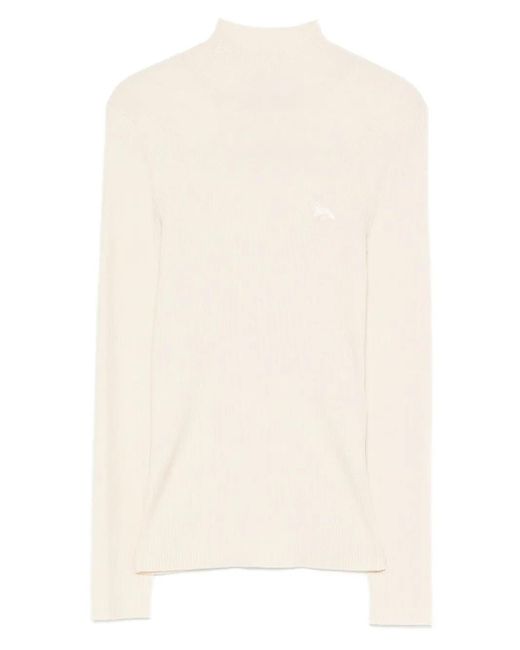 Maison Kitsuné White Ribbed Mock-Neck Top