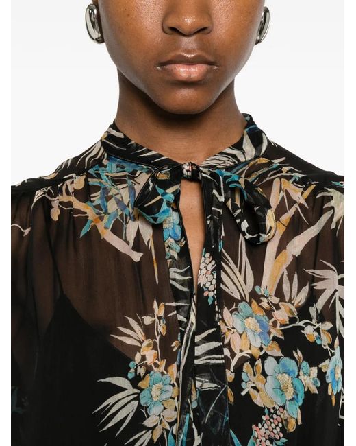 Forte_forte Green Floral-Print Tie-Neck Dress