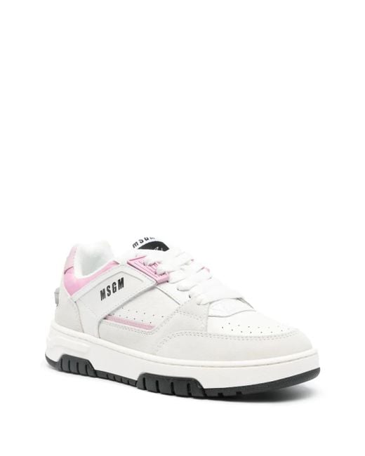 MSGM White Logo-Print Leather Sneakers