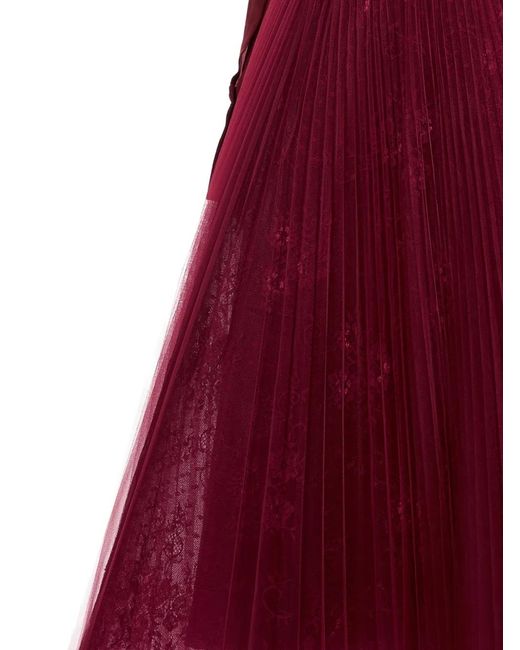 ARAFTU Red Pleated Lace Skirt