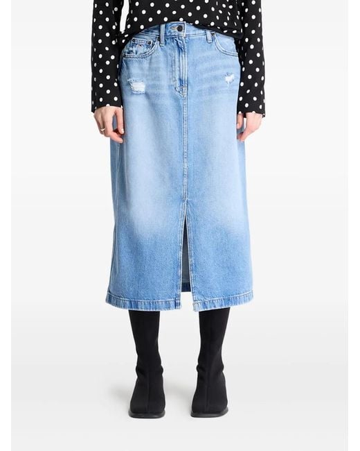 Tommy Hilfiger Blue Logo-Patch Midi Skirt