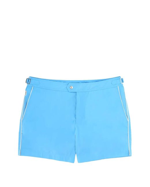 Tom Ford Blue Light Nylon Swimsuit With Contrasting Piping And Side Straps for men