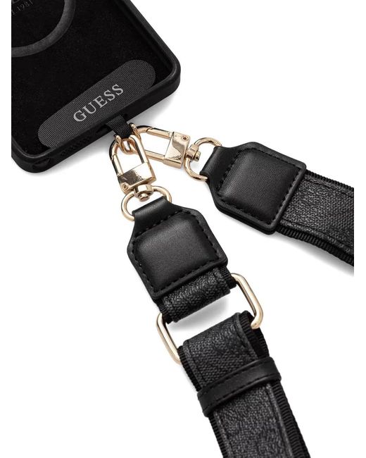 Guess Black Monogram-Print Strap Phone Case