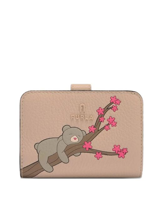 Furla Pink Compact S Bear Floral Leather Wallet