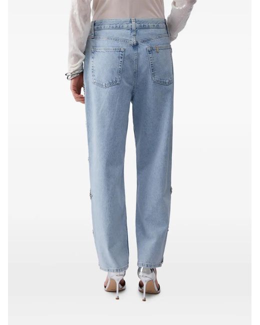 Liu Jo Blue Straight-Fit Jeans With Bejewelled Embellishment