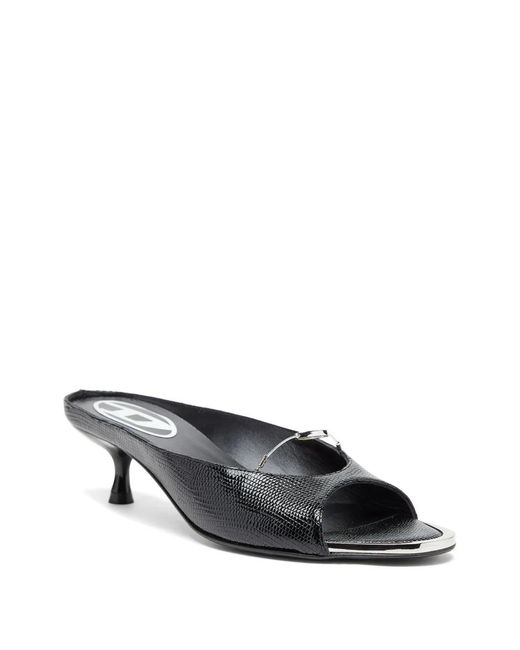 DIESEL Black D-Diam's Lizard-Effect Heeled Mules