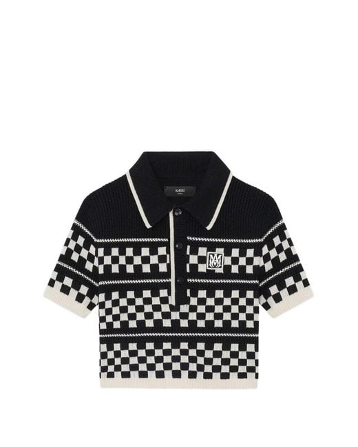 Amiri Black Check-Pattern Polo Shirt