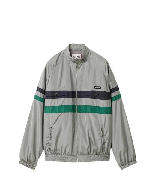 Miu Miu Gray Technical Silk Blouson Jacket