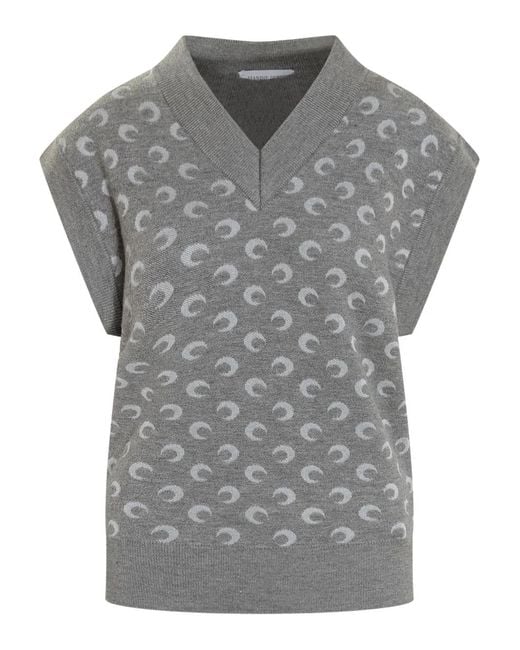 MARINE SERRE Gray Crescent-Print V-Neck Vest for men