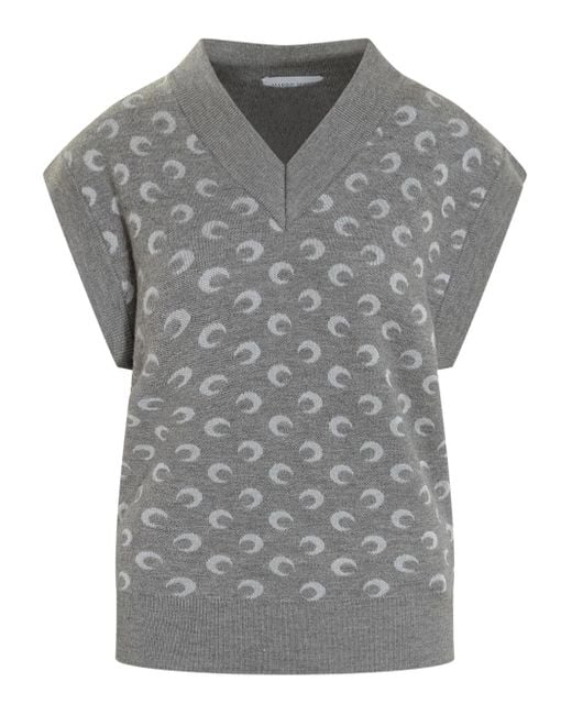 MARINE SERRE Gray Crescent-Print V-Neck Vest for men