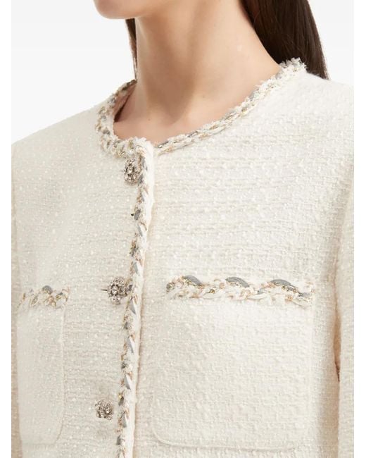B+ AB White Braided-Trim Tweed Jacket