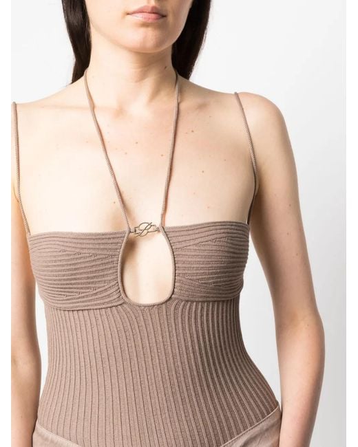 Blumarine Natural Halterneck Knitted Top