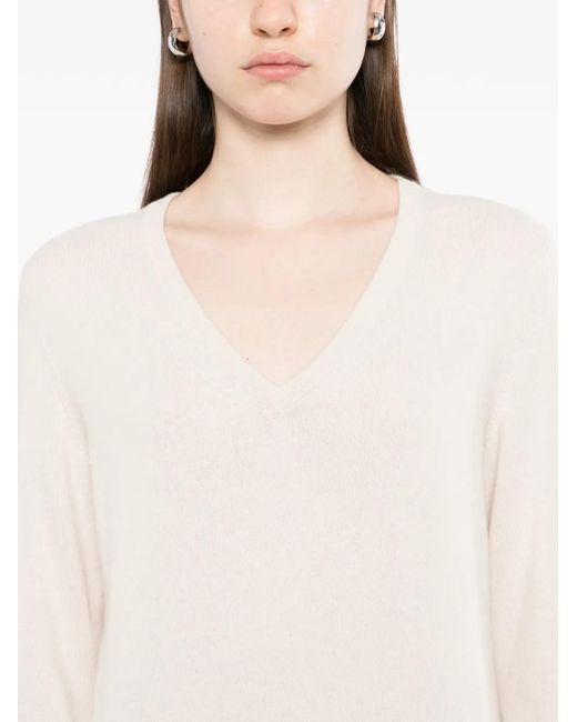 N.Peal Cashmere White Phoebe V-Neck Jumper